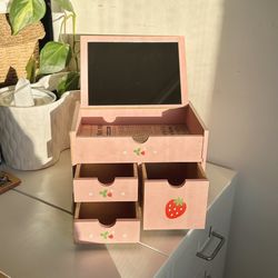 Small Pink Storage Organizer Drawer With Mirror 