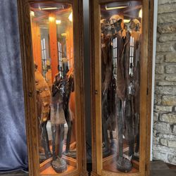 Vintage Pair of Two Display Corner Curio Cabinets