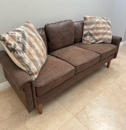 Brown Faux Leather 3-Seat Sofa