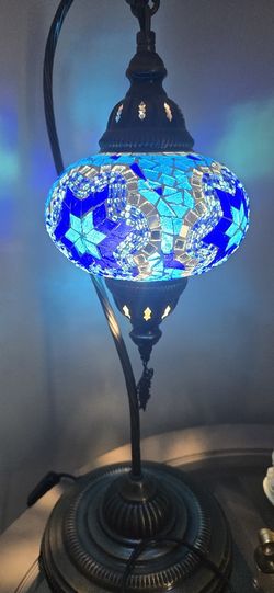 ✨ Handmade Turkish Mosaic Table Lamp – Blue Glass – Boho Decor ✨
