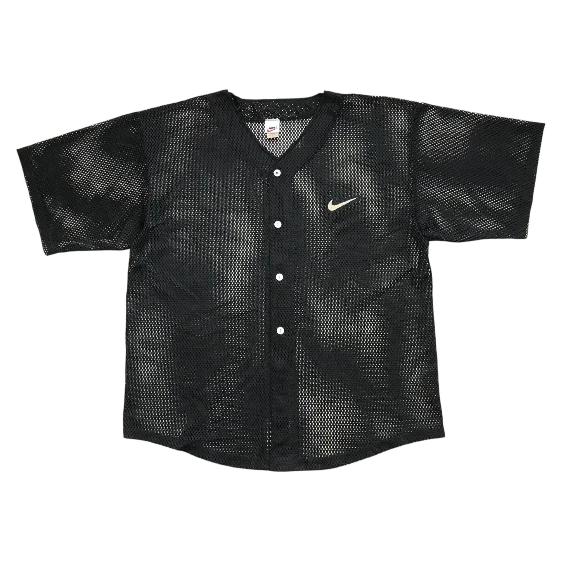 Vintage Nike Mesh Shirt 2XL XXL Black Baseball Jersey Button Up Swoosh Travis