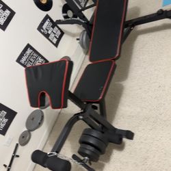 Adjustable Weight Bench with Preacher Curl + Bar + Weights