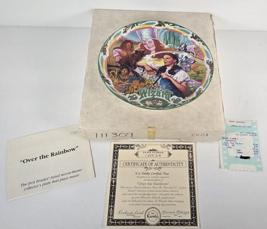 Wizard of Oz Musical Collector's Plate Knowles Bradex Over the Rainbow 1993