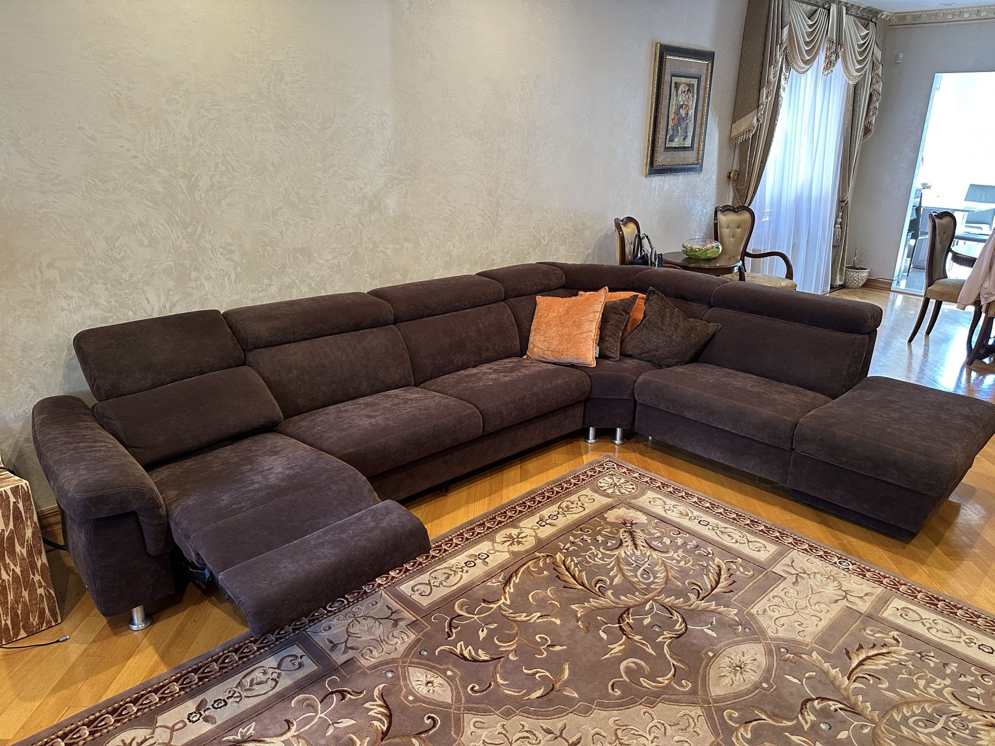 Brown Suede L Couch