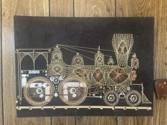 Vintage Locomotive Train Engine Copper Wire Wall Art on Velvet 