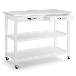 Kitchen Island Cart with Wheels, 3-Tier Rolling Utility Cart with Drawer and 2 Spacious Storage Shelves, Stainless Steel Top, 17"d x 43"w x 35"h