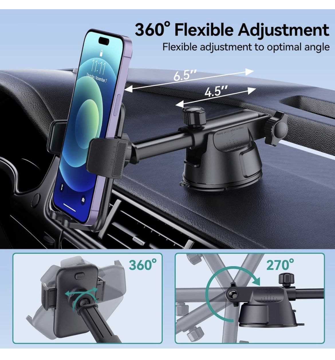 3 in 1 Universal Phone Mount for Car Dashboard Windshield Air Vent Hands Free Car Mount for iPhone Android Smartphone
