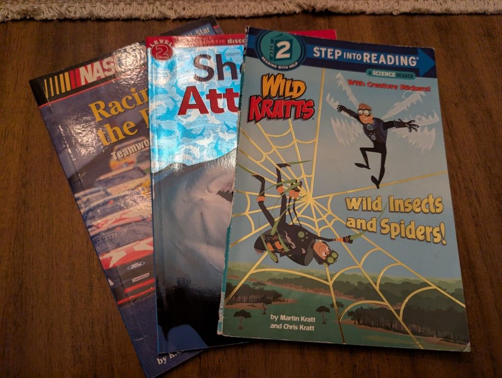 Lot Of 3 Level 2 Reading Books; Wild Kratts, Nascar, Sharks
