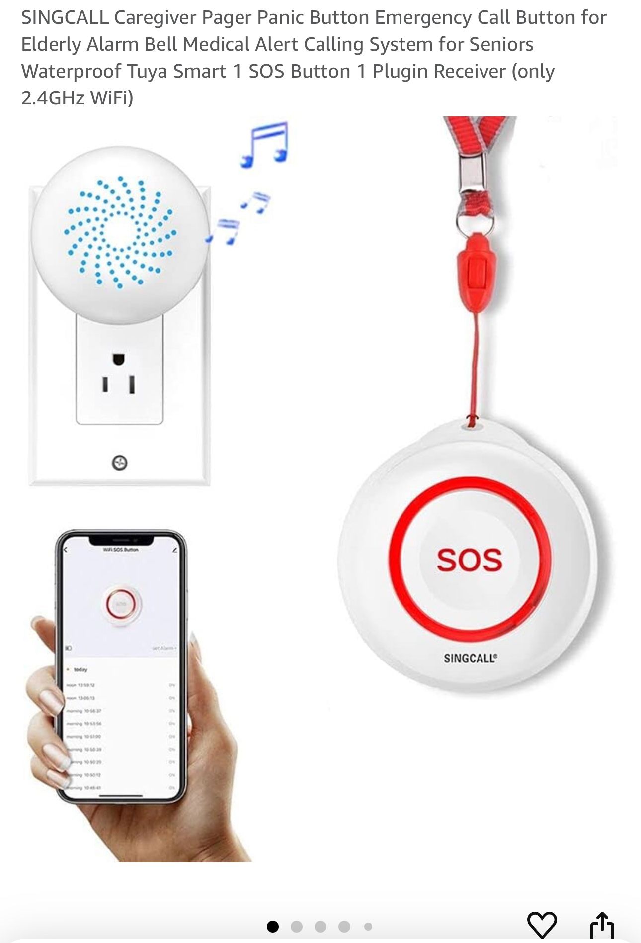 SINGCALL Caregiver Pager Panic Button Emergency Call Button for Elderly Alarm Bell Medical Alert Calling System for Seniors Waterproof Tuya Smart 1 SO