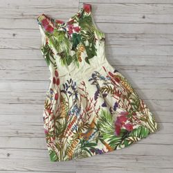 Zara Basic Garden Floral Pink Green Round Neck Sleeveless Knee Length Dress
