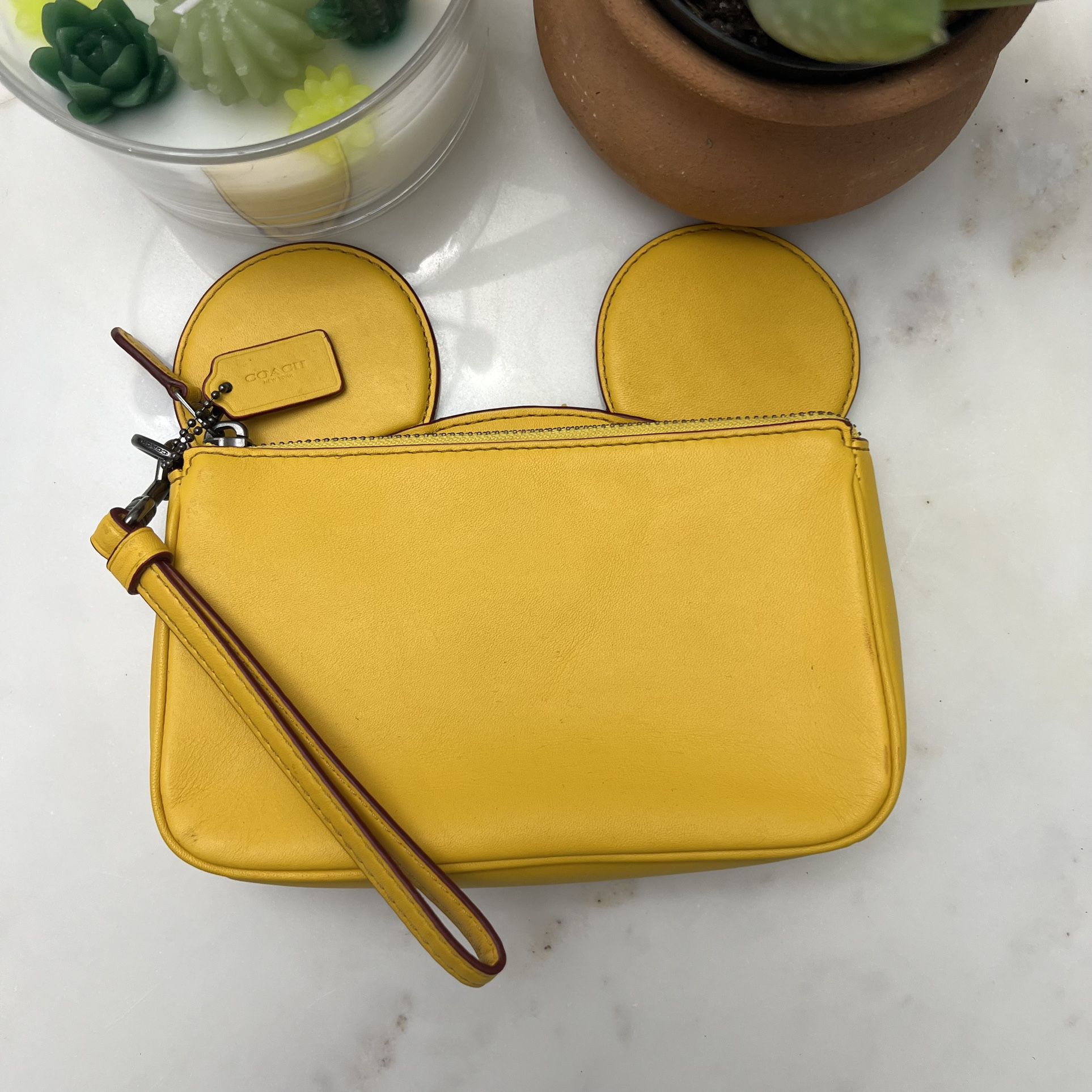 Disney x Coach Mickey Mouse Leather Ears Wristlet Clutch Pouch in Yellow