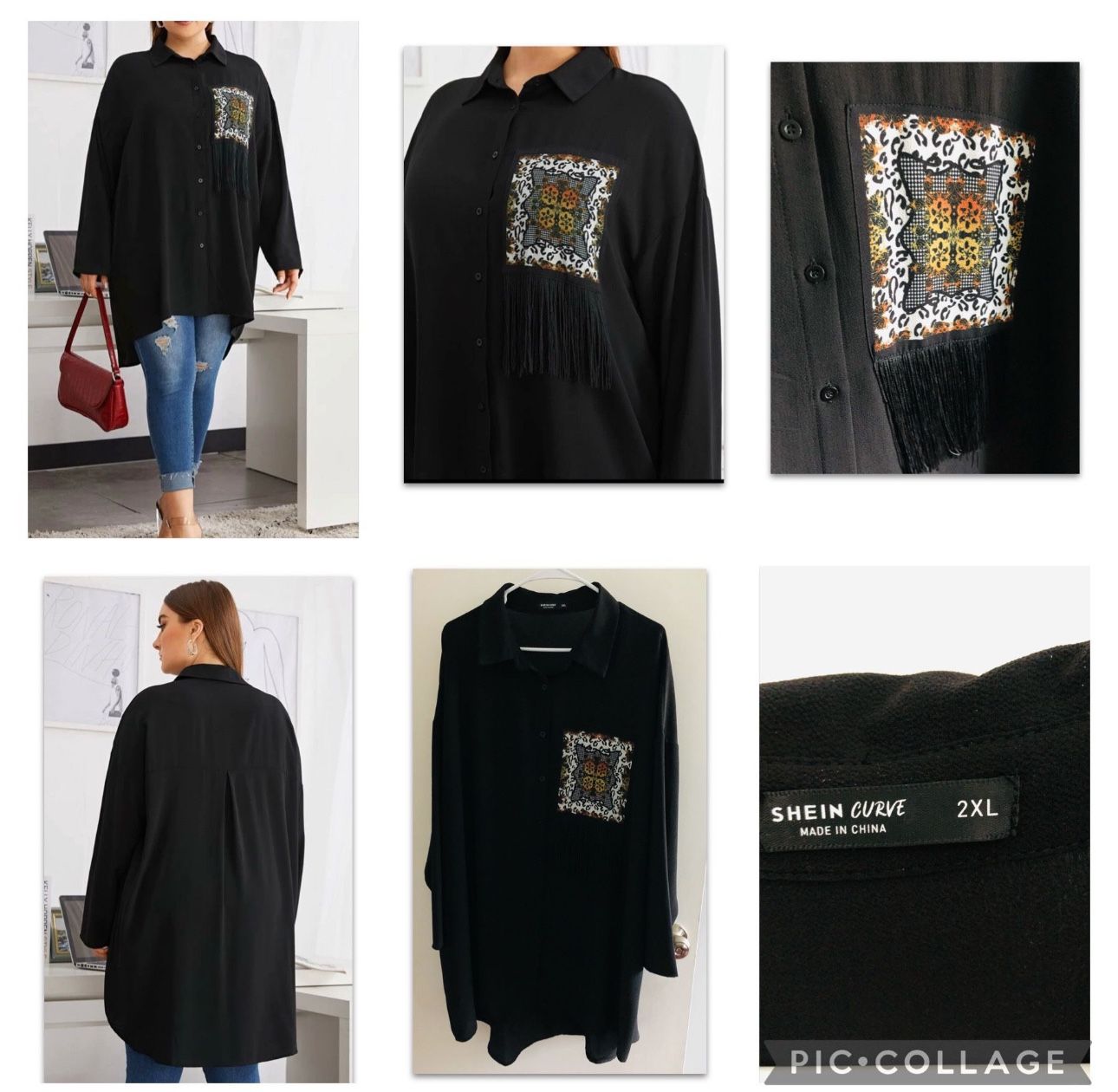 Plus 2XL Fringe Trim Print Patch Detail High Low Blouse(new never been worn run big) (Cash & pick up only )