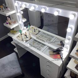 New Glass Top Make Up Vanity- Chair & Shelves Not Included
