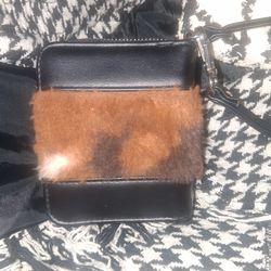 Guang Tong / No Boundaries Faux Fur & Leather Compact Wallet / Wristlet - Black/Brown