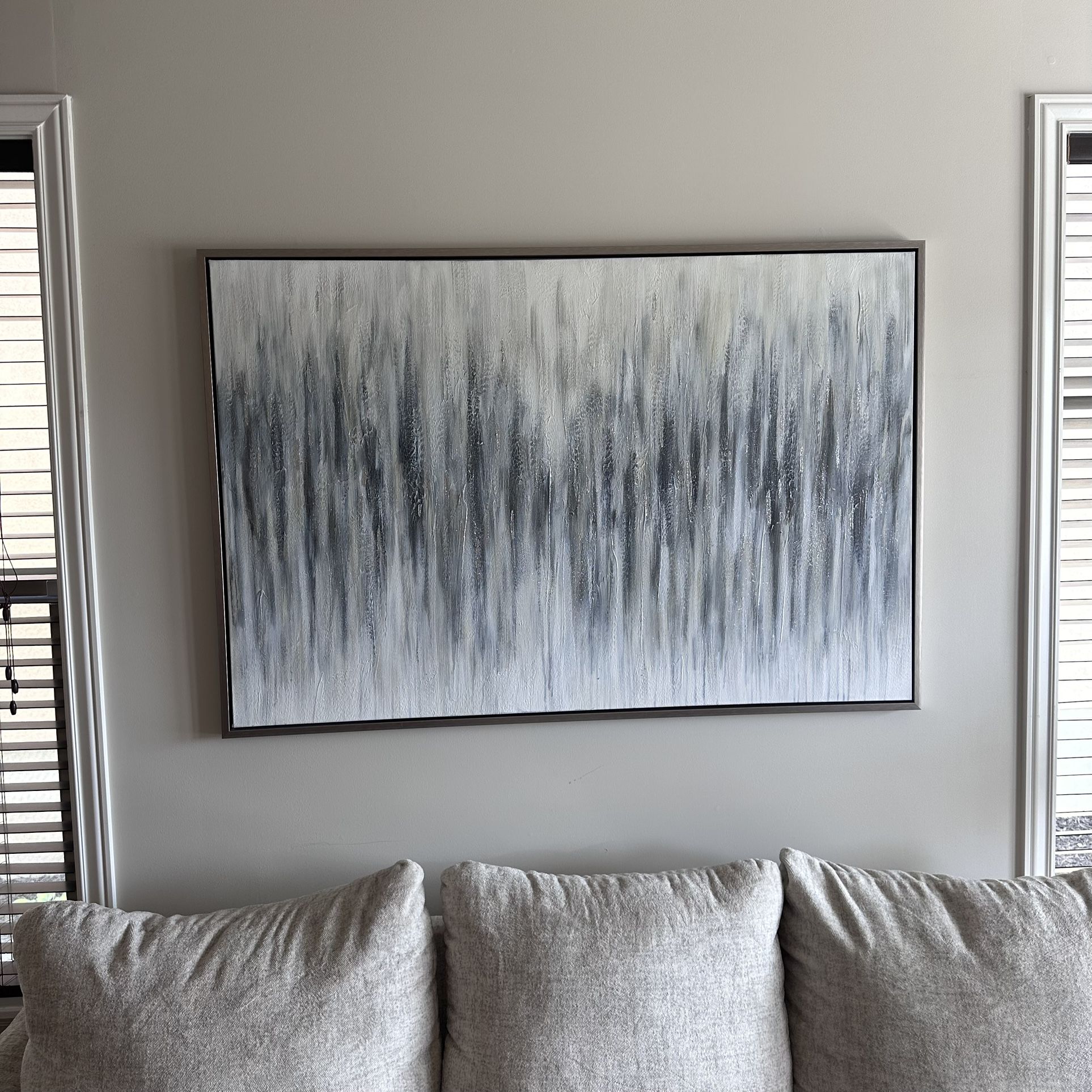 Framed Painting Picture Wall Art Silver White Gray
