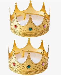 2 Pack Royal King Crown,Plastic Regal King's Crown Adult One Size for Birthday, Halloween Costume Accessories and Party Favors