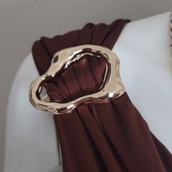 Brown Womens Sleeveless Pants Jumpsuit One Shoulder Ruched Romper