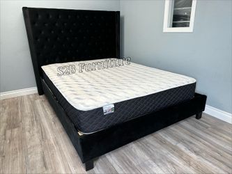 King Black Euro Wingback Bed With Ortho Mattress Included