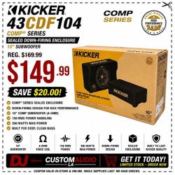 Kicker CDF10 Sealed Down Firing Enclosure 10" Comp Subwoofer 300 Watts 43CDF104 🚨 Payment Options Available 🚨 No Credit Needed 🚨 