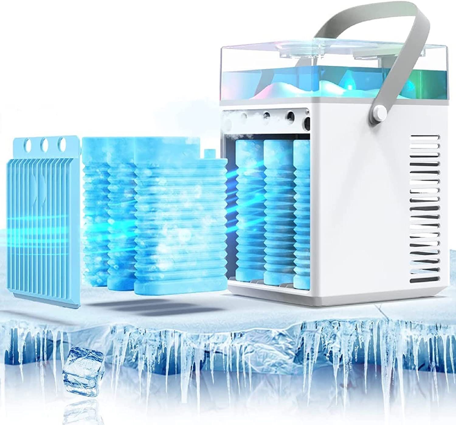 Portable Air Conditioner Fan, Rechargeable 4-IN-1 Cooler Humidifier,3-Speed Evaporative Air Cooler,Cordless AC Desktop Spray Fan, Desktop Cooling Fan
