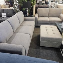 Gray Linen Sofa + Loveseat 2PCs Set Clearance!