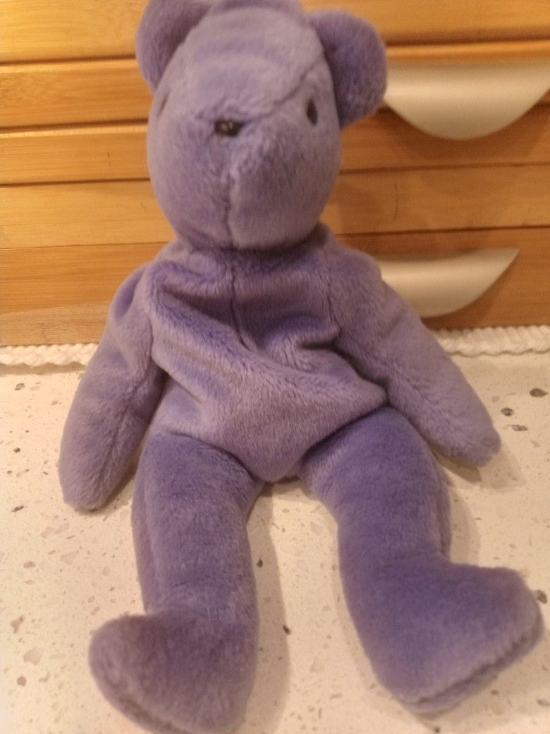 TY Old Face Teddy Violet Beanie Baby 1st Gen 1993 Vintage Collectors