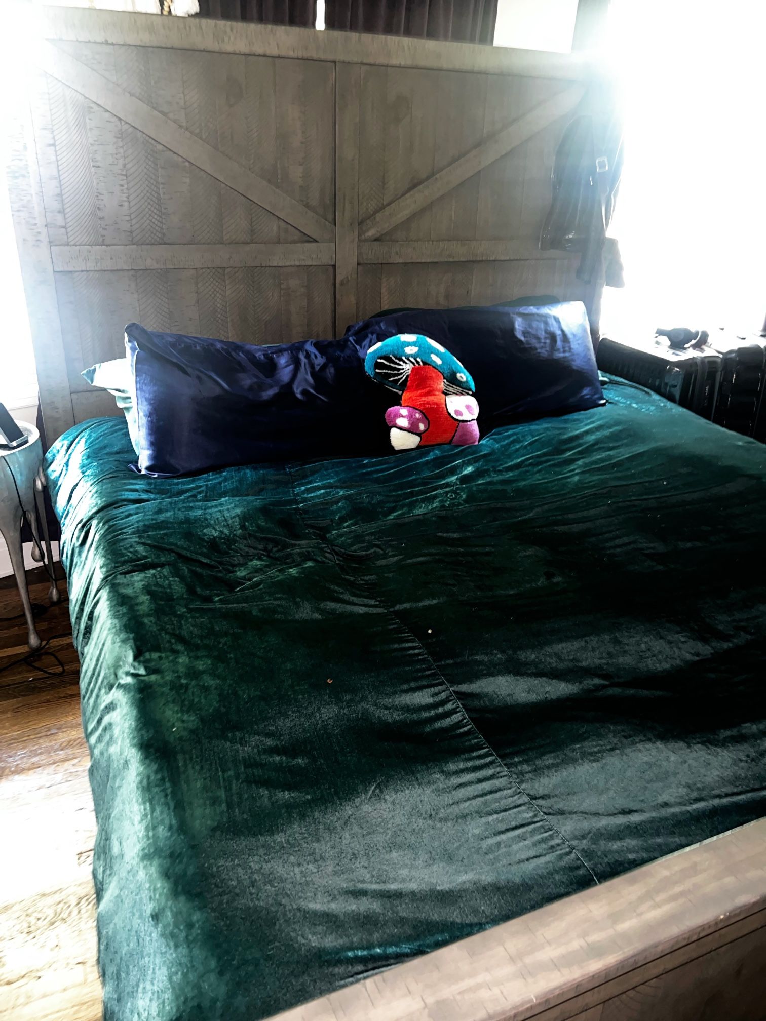 KING Gray Barn Door Bed Frame