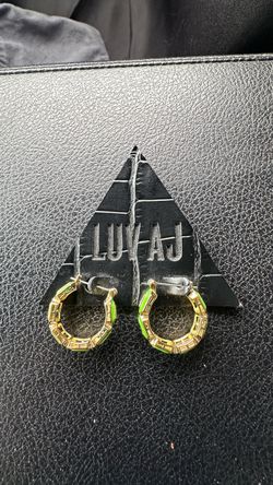 LUVAJ Gold and Green Hoop Earrings