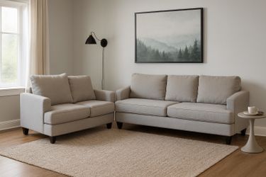 Living Spaces Sofa Couch Set – Gray Modern Loveseat + Sofa – Deep Seat Cushions – Removable Covers