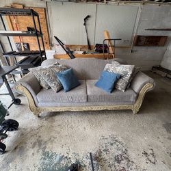 Brand new Wayfair Gray Wood Carven Sofa