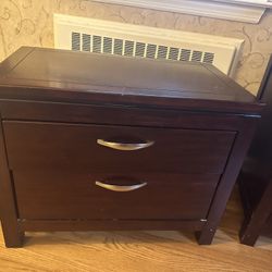 Dark Wood Dresser with Mirror with night table 