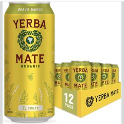 Yerba Madre Organic Yerba Mate, Low Sugar Bravo Mango, 150mg Natural Caffeine, Energy Drink Alternative, No Jitters or Crash, 15.5 Oz (Pack of 12)