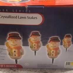 Set of 5 Snowman Lawn Stakes New!]