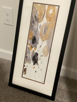 Framed Abstract Wall Art Gold Black Gray Modern Minimalist Signed “Hito” Print Decor