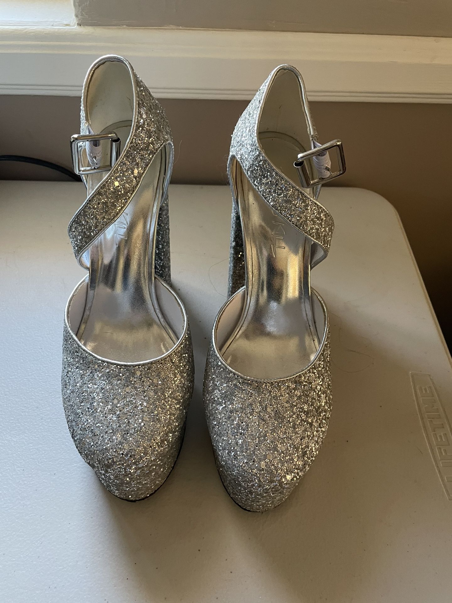 Silver Glitter Platform Heels