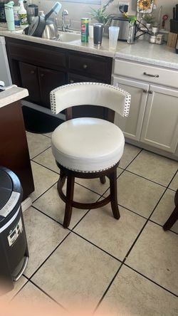 White Leather Bar Stool with Nailhead Trim