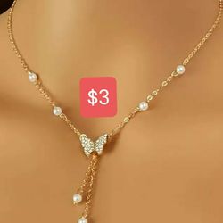 Pearl Buterfly Necklace Chain