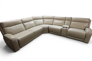 6pc Gearhart Leather Power Reclining Sectional Sofa Couch with Power Headrests