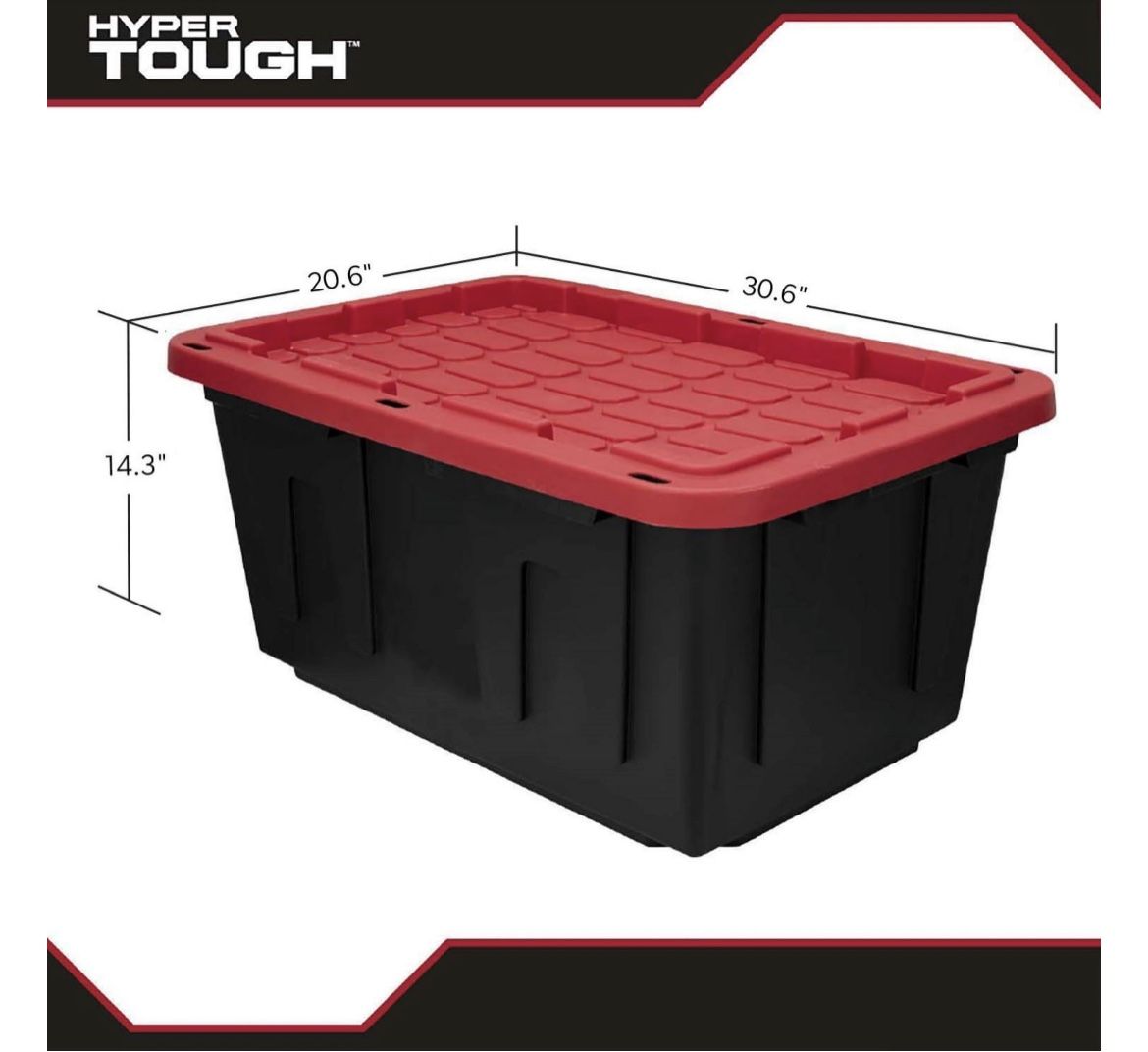 27 Gallon Snap Lid Plastic Storage Bin Container, Black with Red Lid