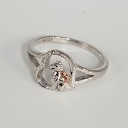 925 Sterling Silver Dinosaur T-Rex Heart CZ Ring Size 8