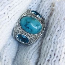 Blues Topaz And Turquoise Gems 925 Sterling Silver 