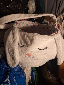 Plush Bunny Easter Basket - White with Pastel Lined Interior