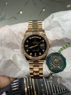 Authentic 36mm Rolex Day Date Black Diamond dial 18K SOLID GOLD