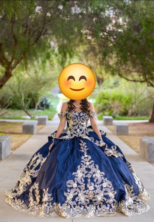 Sweet 16 / Quincenera Navy Blue & Gold Dress
