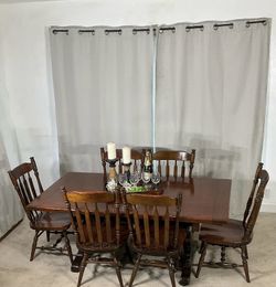 ETHAN ALLEN Country Farmhouse Dining Table & 6 Windsor Chairs -SOLID WOOD