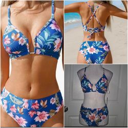 Cupshe Blue Printed Bikini Set SMALL