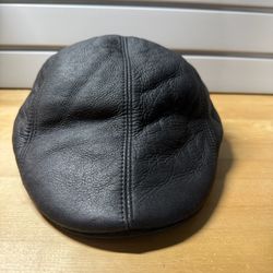 Nathaniel Cole 1934 Crowncap Black Leather Shearling Duckbill Ivy Cap Size XL W/Drop Down Earflaps