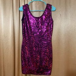 Fushia And Black Sequin  New Dresss Size M !