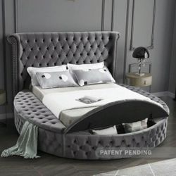 [SPECIAL] Luxus Velvet Gray King Storage Platform Bed

