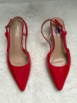 Red Patent Slingback Pointed-Toe Heels
